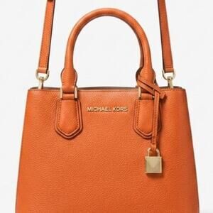 Michael Kors Mercer Medium Pebbled Leather Satchel Crossbody/Clutch Orange